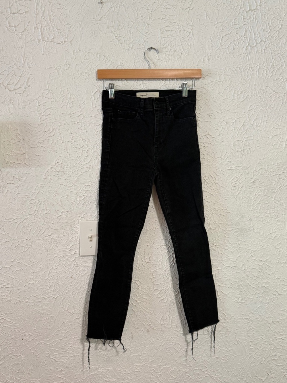 Gap True Skinny Super High Rise Black Jeans Raw Hem Women's 25